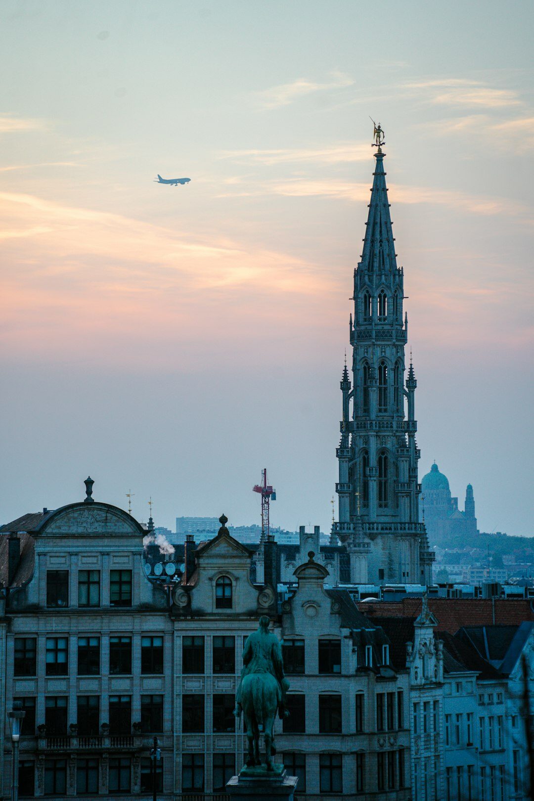 Brussels city skyline with modern buildings at dusk